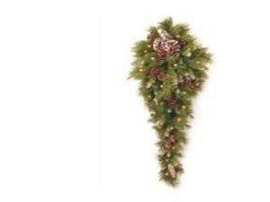 lot 21711 image: National Tree Company Pre-Lit Artificial Pine & Berry Hanging Wall Decor, Green