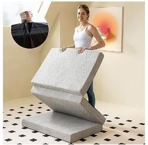 lot 21712 image: Hcore 4 Inch Folding Mattress, Single Size Tri-Folding Gel Memory Foam Mattress Topper with Storage Bag, CertiPUR-US Certified, Gray, 75 x 25 Inch - Retail $78