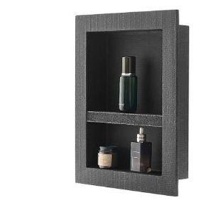 lot 21725 image: VEVOR Shower Niche, 16 x 20 x 4 inch Recessed Wall Niche with Movable Divider Shelf, Modern Soap & Shampoo Storage Organizer, Square Corners, Sealed Waterproof Design, Black for Bathroom Shower