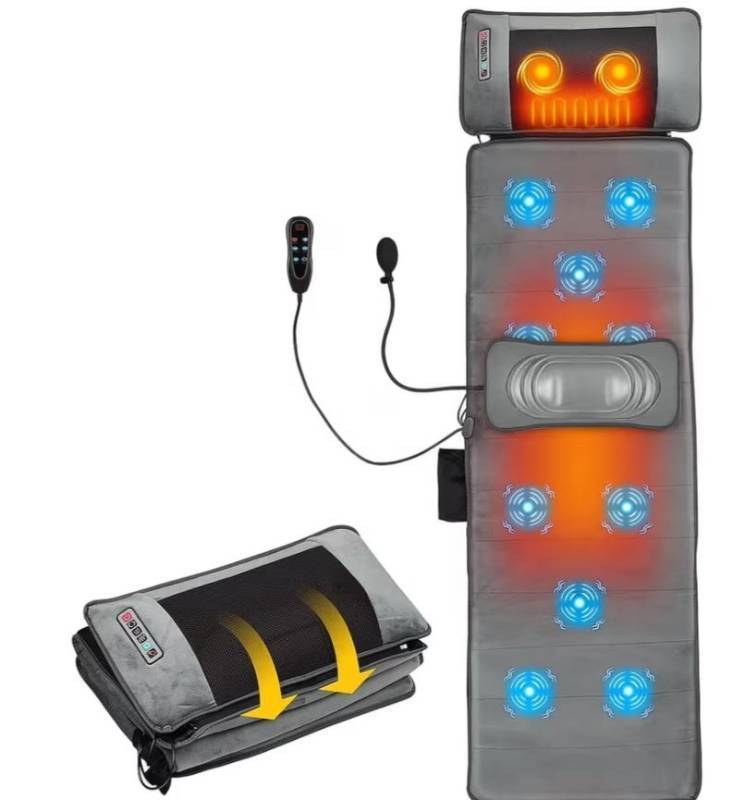 lot 13876 image: Foldable Full Body Massage Mat  Shiatsu Neck and Back Massager with Lumbar Traction and Heating Pillow-Equipped for Head, Neck, Back, Waist & Legs MISSING POWER ADAPTER,  NEEDS 12V 2A POWER ADAPTER, UNTESTED (See Details)  - Retail $105