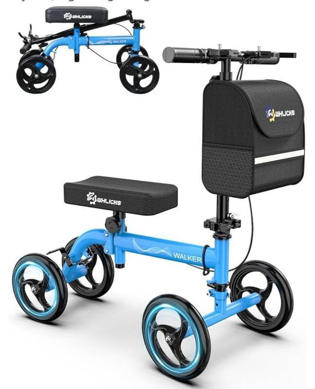 lot 14322 image: Whlicks Premium Knee Scooter for Adults for Foot Surgery, Foldable & Steerable Knee Walker with Dual Brakes, Medical Knee Scooter for Broken Foot Injured, Lightweight Leg Scooter for Broken Ankle (Missing Hardware) - Retail $159
