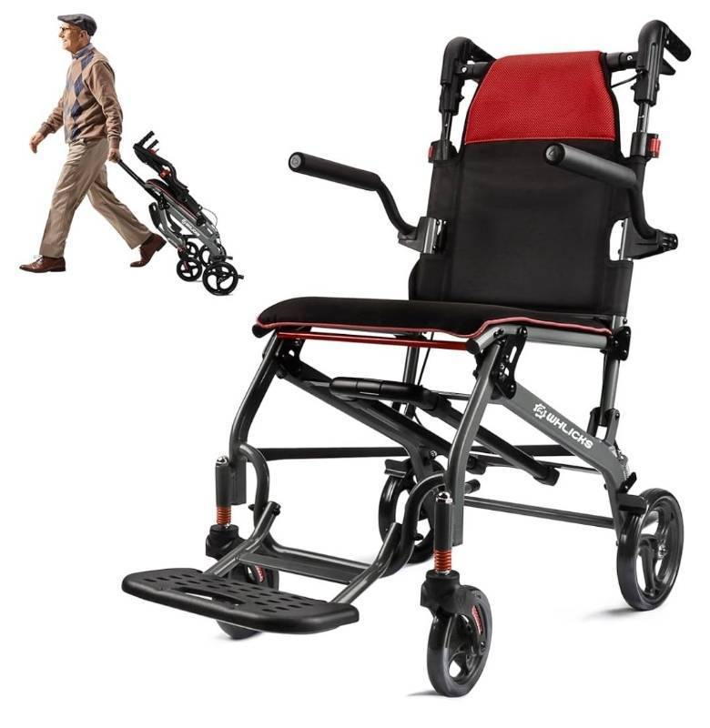 lot 14323 image: Whlicks Wheelchairs for Adults Transport Chair Lightweight Foldable with Telescopic Handle - Retail $269