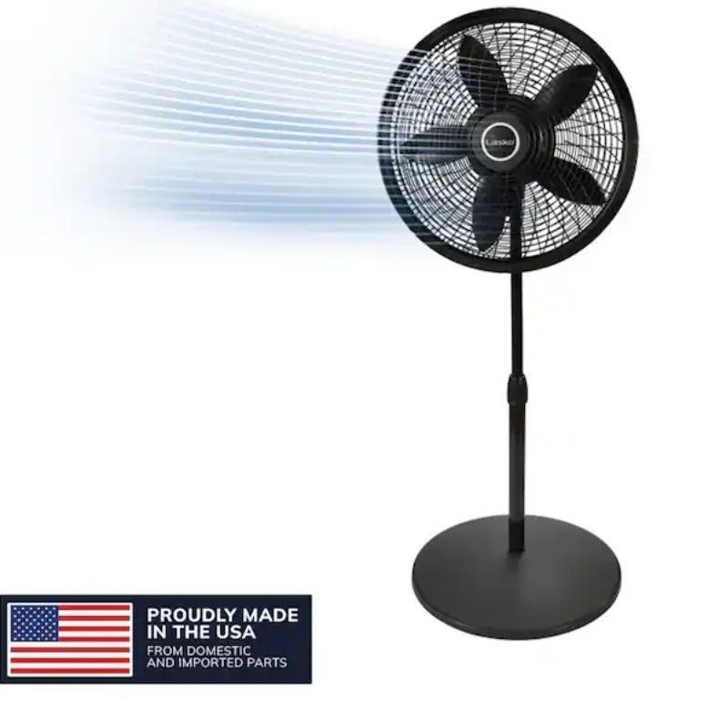 lot 21165 image: Cyclone 18 in. 3 Speed Oscillating Pedestal Fan for Home in Black with Adjustable Height, Tilt Back Head, Easy Assembly (Missing Mounting Screws)