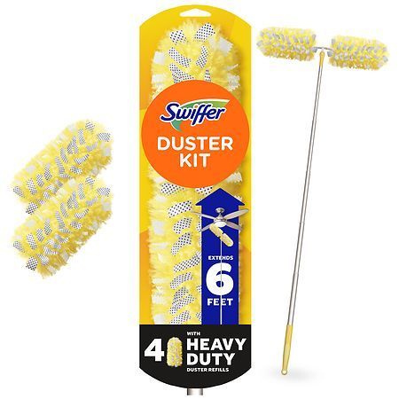 lot 21171 image: Swiffer Dusters with Extension Pole  Cleaning Kit includes 6ft Extendable Handle (Missing Refills)