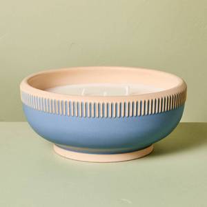 lot 14719 image: 4-Wick Rim Stripe Ceramic Sun and Citron Ceramic Jar Candle Blue 45oz - Hearth & Hand with Magnolia