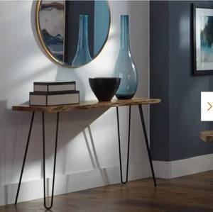 lot 14739 image: Hairpin 48 in. BrownBlack Standard Rectangle Wood Console Table with Live Edge - Retail $223
