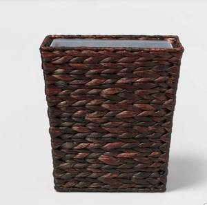 lot 16218 image: Wastebasket Dark Weave Black - Threshold Plastic & Water Hyacinth, 5.3 Gallon, Traditional Style- (See Pics)
