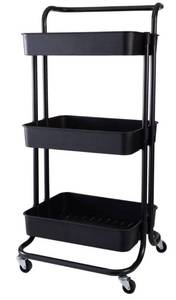lot 16220 image: Organize It All 3 Tier Storage Rolling Metal Utility Cart with Basket Wheels Black