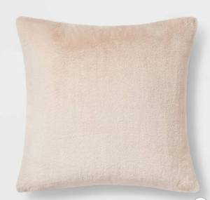 lot 16221 image: PACK OF 2-Oversized Faux Rabbit Fur Square Throw Pillow Neutral - Threshold Cozy Decorative Cushion for Indoor Use