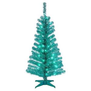 lot 21737 image: National Tree Company 4 ft Prelit Tinsel Tree