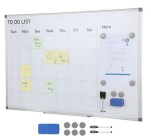 lot 21740 image: Board Monthly Planner Whiteboard for Wall 1 Magnetic Erase and 2 Dry Erase Marker and Movable Tray for Restaurant Office Home School