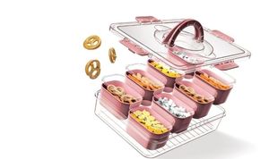 lot 21778 image: Pack of 2 ,Cook With Color 8-Compartment Snackle Box, Charcuterie and Snack Container, Divided Serving Tray with Lids and Handle, Dishwasher Safe, Mauve