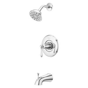 lot 21781 image: Pack of 2 ,Courant Single-Handle 1-Spray Tub And Shower Faucet With White Ceramic Lever Handle In Polished Chrome (Valve Included) - Retail $182