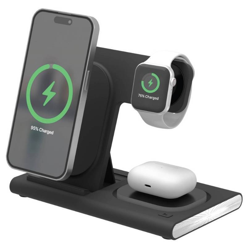 lot 13855 image: Just Wireless 3-in-1 Portable Wireless Charger - Black USB-C with 15W Output - Retail $50