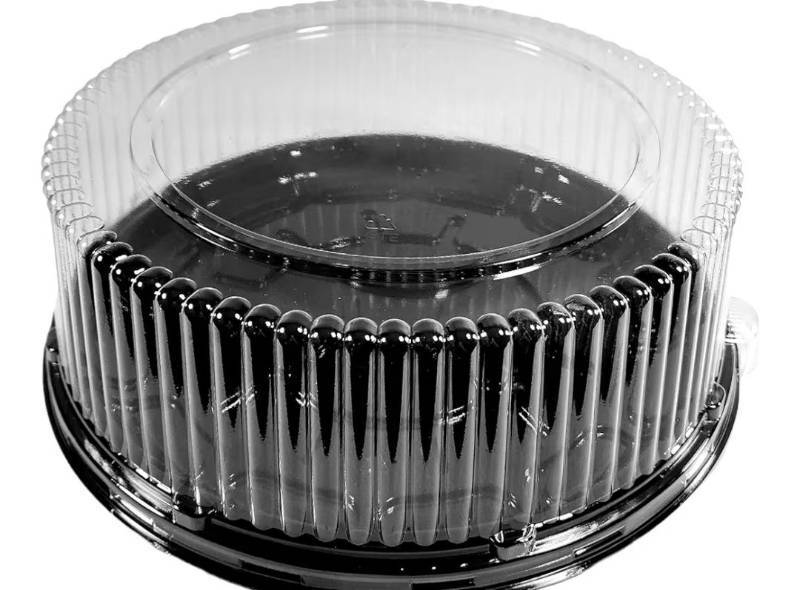 lot 13253 image: PACTOGO 18 Round Black Plastic Cater Trays with Clear Dome Lids - Disposable Stackable Serving Platters for Parties, Holidays, Events, and Buffet Set of 2