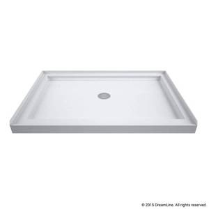 lot 14834 image: DreamLine SlimLine 32 in. D x 48 in. W x 2 34 in. H Center Drain Single Threshold Shower Base in White - Retail $208