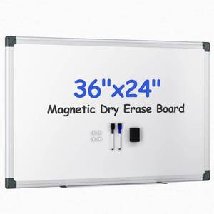 lot 14841 image: VUSIGN Magnetic White Board Kit for Wall 36 x 24, 1 Dry Eraser & 2 Multicolor Markers & 4 Magnetic Pins, Sliver Reinforced Aluminum Frame for Home, School, Office
