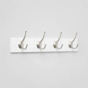 lot 14850 image: 4 Hooks Rail Nickel Hooks Ivory - Threshold Wall Mounted Decorative Hook Rack, Matte Silver, No Assembly Required