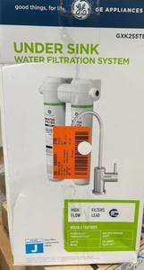 lot 16298 image: GE Under Sink Dual Stage Water Filtration System with Faucet - Retail $100