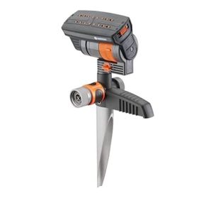 lot 16301 image: PACK OF 6-Gardena 18709-81 ZoomMaxx Oscillating Sprinkler on Metal Step Spike, Grey, Orange - Retail $180