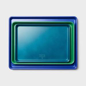 lot 23294 image: 3pc Aluminized Steel Baking Sheet Pan Set TealGreenBlue - Tabitha Brown for Target Dishwasher-Safe Cookware Collection