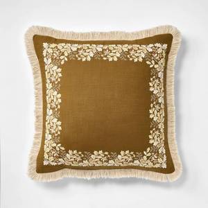 lot 23295 image: 20x20 Oak Printed Throw Pillow with Fringe Olive - Threshold designed with Studio McGee