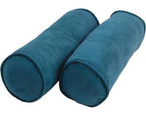 lot 23309 image: Blazing Needles Corded Microsuede Bolster Throw Pillow, 20 x 8, Teal 2 Count