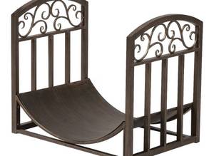 lot 23310 image: Firewood Cut Wood Rack Holder with Scrolls Design - Brown