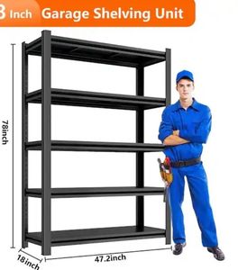 lot 30007 image: Garage Storage Rack, 5-Story Metal Shelves, Adjustable Pantry Organizer Partition Storage Unit, Black - Retail $193