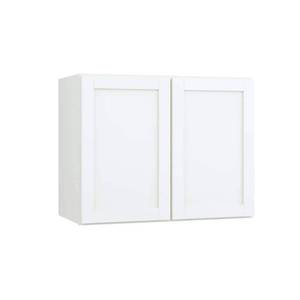 lot 30009 image: Courtland 30 in. W x 12 in. D x 18 in. H Assembled Shaker Wall Bridge Kitchen Cabinet in Polar White - Retail $165