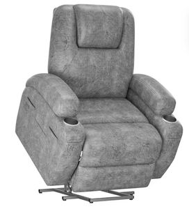 lot 30011 image: Electric Power Lift Recliner Chair (Leathaire) with Massage for Elderly, Single Sofa with 2 Cup Holders Side Pockets - Retail $265