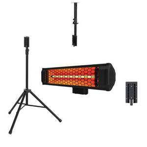 lot 30018 image: Tradesman 1500-Watt Electric IndoorOutdoor Quartz Infrared Portable Space Heater wTripod Wall and Ceiling Mount, Black - Retail $159