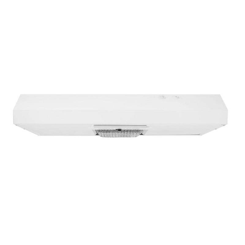 lot 13689 image: Arno 30 in. 240 CFM Convertible Under Cabinet Range Hood in White with Lighting and Charcoal Filter (No Screws) - Retail $79