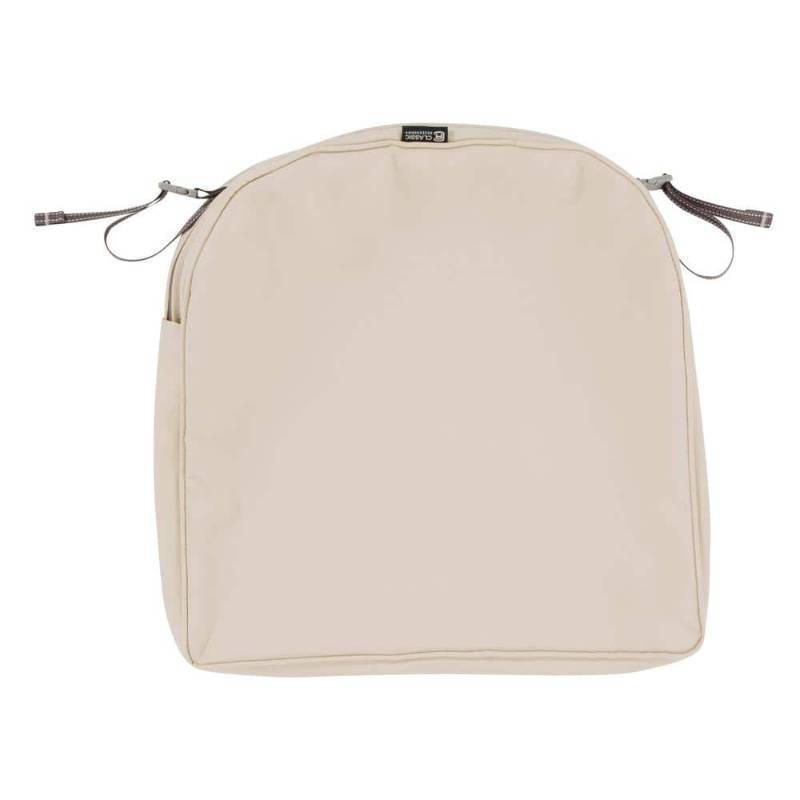 lot 21402 image: Classic Accessories Montlake FadeSafe Water-Resistant 20 x 20 x 2 Inch Contoured Patio Dining Seat Cushion Cover  Antique Beige