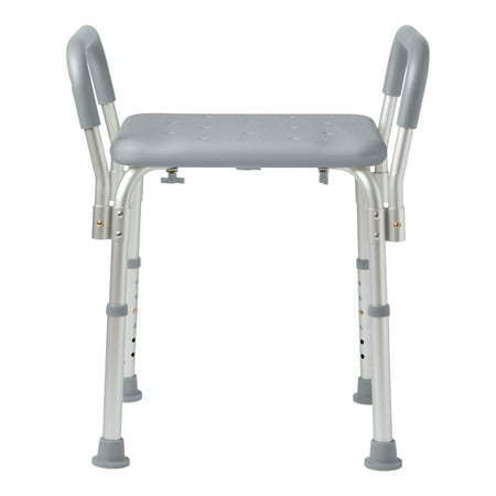 lot 23046 image: Medline Bath Bench with Padded Armrests  Height Adjustable Shower Seat  350 lb. Weight Capacity  Gray