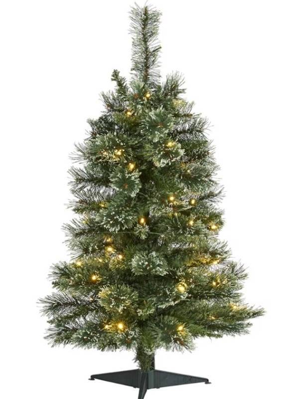 lot 23071 image: Nearly Natural 3ft. Wisconsin Slim Snow Tip Pine Artificial Christmas Tree with 50 Clear LED Lights (Missing Piece of the Stand)