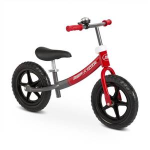 lot 14865 image: Radio Flyer Glide and Go Pro 12 Kids Balance Bike - BlackRed Steel Frame, Adjustable Seat - Retail $54