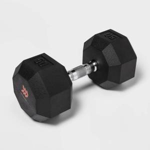 lot 14867 image: Hex Dumbbell 50lbs Black - All In Motion Rubber & Chrome, Total Body Workout - Retail $69