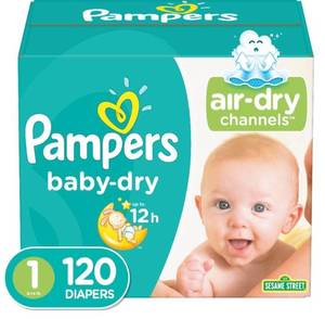 lot 16303 image: Pampers Baby Dry Diapers Super Pack - Size 1 - 120ct