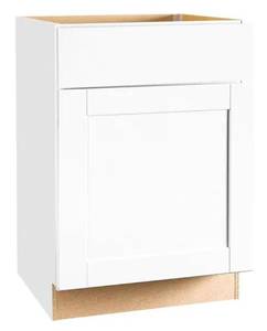 lot 16304 image: Shaker 24 in. W x 24 in. D x 34.5 in. H Assembled Base Cabinet in Satin White - Retail $236