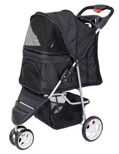 lot 16305 image: ZENY Three Wheels Pet Stroller, 360 Rotation, Folding Convertible Design, Black (Bent Front Wheel)