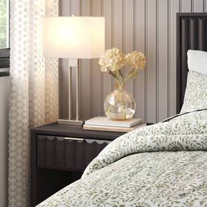 lot 23325 image: Window Pane Table Lamp with USB Nickel - Threshold Modern Metal Body, Linen Cylinder Shade, ETL Listed