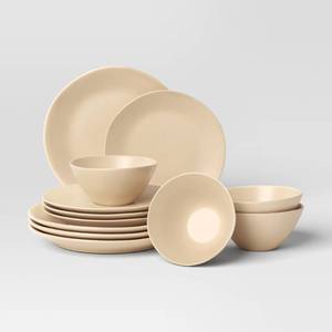 lot 23334 image: 12pc Aralia Organic Coupe Dinnerware Set Beige - Threshold - Retail $70
