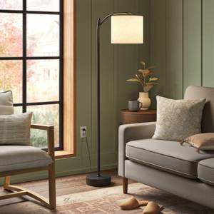 lot 23336 image: Downbridge Floor Lamp with Shade BlackTan - Threshold Ambient Light, Metal Base, Linen Drum - Retail $100