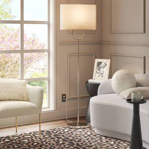 lot 23337 image: Modern Ring Floor Lamp Brushed Nickel Finish - Threshold ETL Listed, CottonPolyester Shade, Metal Body - Retail $50