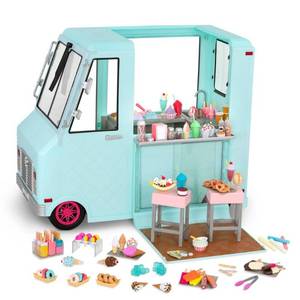 lot 23350 image: Our Generation Sweet Stop Ice Cream Truck with Electronics for 18 Dolls - Light Blue (DAMAGED)- Retail $120