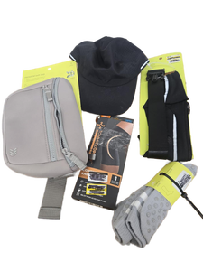 lot 23366 image: Sports Accessories Bundle - Waist Pack, Compression Sleeve, Cap, Smartphone Waist Bag, and Grip Socks