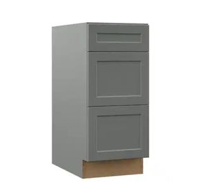 lot 30026 image: Designer Series Melvern 15 in. W x 24 in. D x 34.5 in. H Assembled Shaker 3-Drawer Base Cabinet in white - Retail $400
