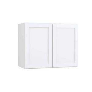 lot 30027 image: Courtland 36 in. W X 12 in. D X 23.5 in. H Assembled Shaker Wall Bridge Kitchen Cabinet in Polar White - Retail $235
