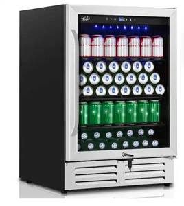 lot 30033 image: 24 in. 210 (12 oz.) Can Built-inFreestanding Beverage Cooler Fridge with Adjustable Shelves in Stainless Steel - Retail $430